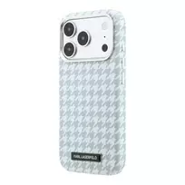 Karl Lagerfeld PU Houndstooth Resin Plate phone case with MagSafe support for iPhone 17 Pro, blue