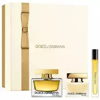 Dolce  AND  Gabbana The One Gift Set: 75 ml EDP, 30 ml hair spray, and 10 ml EDP miniature.