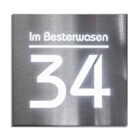 Nerūdijančio plieno namo numerio ženklas su baltu LED apšvietimu