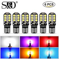 6 vnt W5W T10 Led Canbus 168 194 LED lemputė 24 SMD automobilio šoninė žymeklio lemputė valstybinio numerio lempa balta mėlyna geltona raudona rožinė 12V 6000K balta