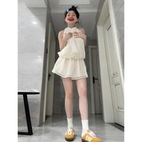White sleeveless neck sling dress for women's summer girls, new holiday style, small waist skirt S- (can be worn within 45kg)