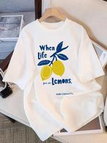 Kai gyvenimas duoda citrinų, pasigaminkite limoncello pagrindų marškinėlius moterims vasarą su O formos iškirpte moteriški drabužiai citrininiai marškinėliai S