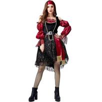 Adult Women Ocean Maritime Explorers Somali Pirate Captain Dress Headwear Belt Set Halloween Cosplay Costumes Role Play Outfit M raudona