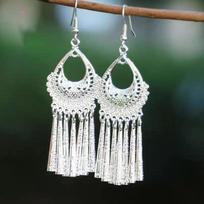 Retro Ethnic Style Miao Silver Fringed Earrings High-End Bohemian Earrings Tourist Attractions Fashion Versatile Earrings