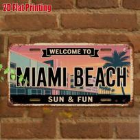 Vintažinė Miami Beach metalinė valstybinio numerio plokštelė 11,8x5,9 colio Retro Florida sienos dekoras Patvarus aliuminio ženklas 15x30 įvairiaspalvis