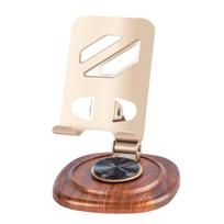 Metal Phone Holder Support 360 Degree Rotation Ergonomic Foldable Stand Portable Walnuts Wood Base Charging Port Included 1