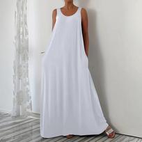 Women's Fashionable Color V Neck Sleeveless Casual Loose Fitting Pullover Long Dress XL balta