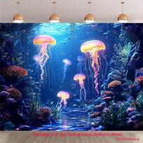 2D Neon Deep Sea Jellyfish Baby Shower Photography Background 47.2x31.5inch/120*80cm