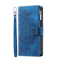 Luxury Zipper Wallet Case for iPhone 14 15 16 17 Pro Max Air 16E 13 12 11 Pro XR XS 7 8 SE Embossed Leather Card Slot Phone Bag iPhone 13 mėlyna