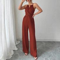 Sleeveless Neck Jumpsuit for Women with Wide Leg Design and Adjustable Waist for Casual or Formal Wear M