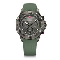 WENGER SEAFORCE CHRONO Quartz Analog Stainless Steel Case Black Ice Green Silicone 200m Water Gray Men's Watch, (316L), Dial, Strap, Resistant, 3-Year