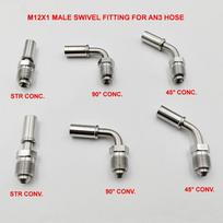 Stainless M12x1 Male Swivel CONC. CONV Straight 45 90 Degree Fittings For AN3 Braided Hose STR CONC