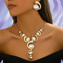 3Pcs/Set Elegant Necklace Earrings Set Spiral Snail Coil Pendant Long Y-shaped Necklace  Banquet auksinė balta spalva