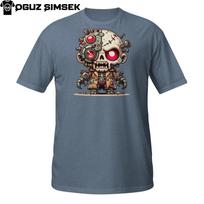 Cyborg Skeleton T-Shirt Mens Womens Tees Top | Half Robot Undead Skull | Sci-Fi Horror Chibi Design M