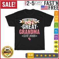 Womens Flowers Promoted To Great Grandma Est 2023 Women Family T Shirt Mens Womens Tees Top Men Women M