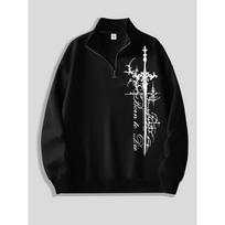 Saint Sword Printed Men's Stand Up Collar Short Zipper Sweater, Suitable for Casual Street Fashion Zipper Pullover S juoda