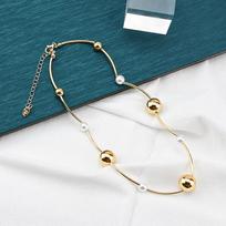 Men's gold-plated cuban link chain necklace, minimalist smooth bead bracelet, gold necklace auksas