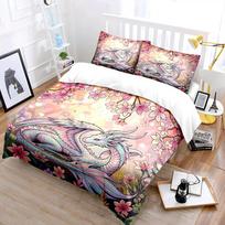 Enchanted Pastel Dragon Among Blossoms Bedding Set For Kids Luxury Gift 3Pcs Digital Print Comforter Set Soft Comfortable (as the picture,EU Twin 135X200cm&set)
