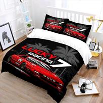 Red Racing Car With Palm Trees Bedding Set For Kids Luxury Gift 3Pcs Digital Print Comforter Set Soft Comfortable Breathable (as the picture,EU Twin 135X200cm&set)