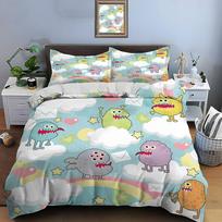 Cartoon Monsters Among Clouds And Rainbows Bedding Set For Kids Luxury Gift 3Pcs Digital Print Comforter Set Soft Comfortable (as the picture,EU Twin 135X200cm&set)