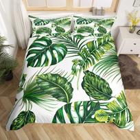 Tropical Botanical Duvet Cover Gold Palm Tree Leaf Comforter Cover King Jungle Nature Theme Watercolor Plant Leaves Bedding Set EU Single(135x200cm)