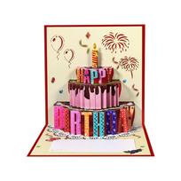 Creative 3D Pop-Up Happy Birthday Card 3-Layer Chocolate Cake Greeting Card Foldable with Envelope Gift Card balta