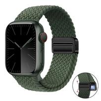 Magnetic Braided Loop Strap For Apple Watch Band 45mm 41mm 44mm 42mm 46mm Ultra 3 49mm Nylon Bracelet iWatch 11 10 9 8 7 6 5 SE S11-10 42mm 40 41mm armijos žalia spalva