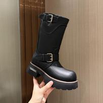 Retro thick-soled medium tube Martin boots women's autumn new British style belt buckle tooling boots sleeve locomotive boots 35 juoda
