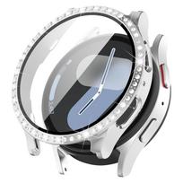 Bling Diamond Case for Samsung Galaxy watch 7 44mm 40mm Accessories Screen protector Tempered Glass bumper Galaxy watch 7 cover Galaxy watch 7 40mm sidabras