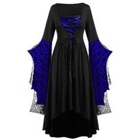 Helovino Gothic Suknelės Moterims Vintage Ragana Vampyro Suknelė Kostiuminės Karnavalo Šventės Suknelė Varpelio Rankovės Ilga Suknelė Didesnio Dydžio XS mėlyna