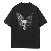 Cotton Baggy T Shirt Butterfly Wings Skull Graphic Tees Dropped Shoulders Vintage Unisex Tops Oversize T Shirts S įvairiaspalvis
