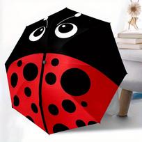Red Ladybug Automatic Folding Umbrella - Stylish Black & Red Polka Dot Design, 8-Rib Durable Frame, Compact Travel Umbrella fo