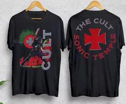 Vintažinis 1989 m. The Cult sonic temple marškinėliai su koncertų datos spaudiniu, unisex, medvilninis T-shirt S įvairiaspalvis