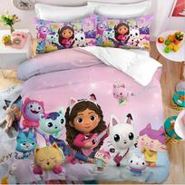 Kawaii Gabby Dollhouses  Bedding Set Soft Comforter Cover With 1/2pcs Pillow Shams For Kids Adults Microfiber Quilt Cover 135x200cm