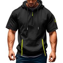 Mens Short Sleeve Hoodie Half Zip Pullover Sweatshirt Casual Lightweight Hooded Top with Zipper Pockets Drawstring Design L juoda
