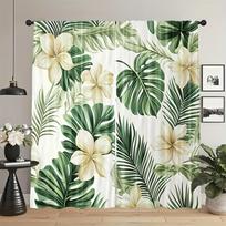 2 Panels Tropical Printed Curta Monstera Leaf Palm Flower Polyester Living Room Bedroom Window Drapes Home Decor 53x116CM&2 panels