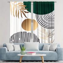 2Pcs Multicolor Mid-Century Modern Geometric And Gold Leaf Pattern Curta Rod Pocket Design For Bedroom And Living Room 24x59in(60x150CM)x2&Rod Pocket&2 panels