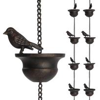 8 Feet Bronze Decorative Bird Rain Chain Mobile Metal Rainwater Catcher Chain 8 Birds Cups Drainage Rain Chain for Gutter Roof