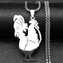 Hollow Rooster Cock Animal Pendant Necklace For Women Men Stainless Steel Gold Silver Color Morning Alarm Clock Chain Jewelry