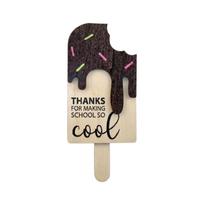 Wooden Teacher Gift Card Holder Refined Engraving Melting Ice Cream Gift Card Storage Box School Is Cool Theme Novelty (Khaki,16.3-7.3 cm) chaki
