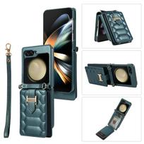 Crossbody Odinis telefono dėklas Ffor Samsung Z Flip 5 4 3 Z sulankstomas 5 3 4 S23 S22 Ultra A14 A34 A54 A13 A33 A53/iphone piniginė su kortelių laikiklio stovo dangteliu Samsung Z flip 3 tamsiai žalia spalva