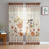 Rudens augalas gėlės pastoracinis stilius Retro miegamasis permatomos permatomos užuolaidos šventinės dekoracijos langas Voile tiulio užuolaidos 135W x 114H(cm) white