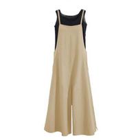 Summer Romper Solid Color Baggy Casual Simple Backless Oversized Square Neck Adjustable Shoulder Strap Wide Leg Summer Jumpsuit Female Clothes M abrikosas