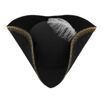 Unisex Colonial Tricorn Pirate Hat Metallic Brim Distressed Felt Hat for Halloween Cosplay Costume Party 1Pc One Size