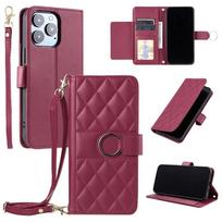 Flip Leather Phone Case for iPhone 17 Air 16 15 Pro Max 16E 14 13 12 11 Pro XS Max XR SE 8 7 Plus Long Lanyard Wallet Card Cover iPhone Air raudona