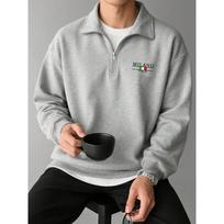 MILANO Italia Letter Print Half Zip Sweatshirt, Versatile Commuter Casual Stand Collar Pullover Top S pilka