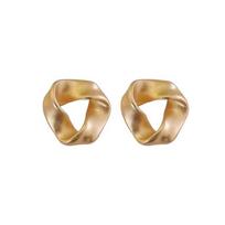 Vintage Metal Irregular Smooth Spiral Stud Earrings for Women Exaggerated Gold Color Geometric Hollow Large Earring Jewelry Gift