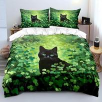 Black Cat Among Lush Clovers Print Bedding Set 1 Duvet Cover 2 Pillowcases For Adult And Children Luxury Gift Full Size EU Twin 135X200cm&set