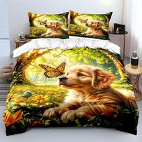 Butterfly And Dog In Sunny Forest Print Bedding Set 1 Duvet Cover 2 Pillowcases For Adult And Children Luxury Gift Full Size EU Twin 135X200cm&set