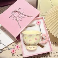 High-value birthday gifts for girls, tulip ceramic cups, new gift boxes, flower mugs 301-400ml